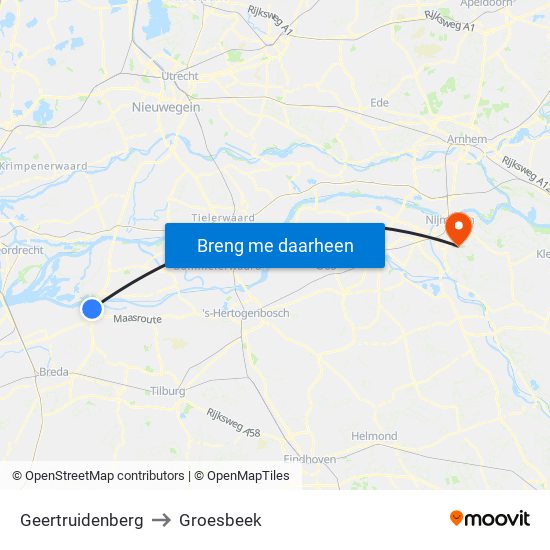 Geertruidenberg to Groesbeek map