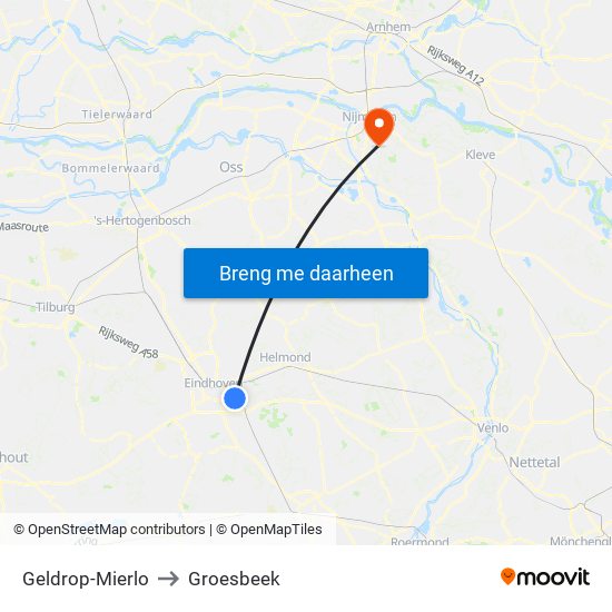 Geldrop-Mierlo to Groesbeek map