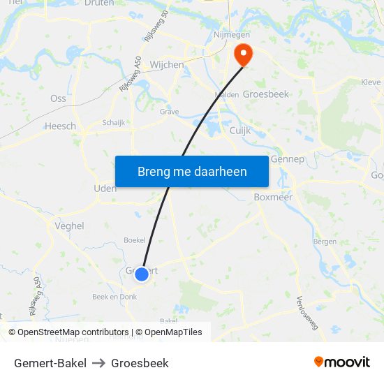 Gemert-Bakel to Groesbeek map