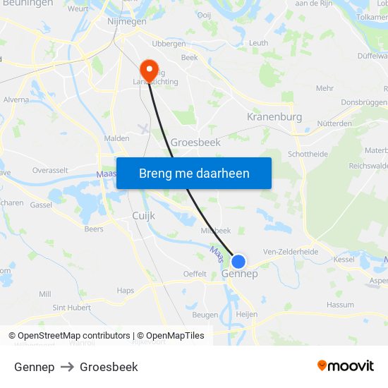 Gennep to Groesbeek map