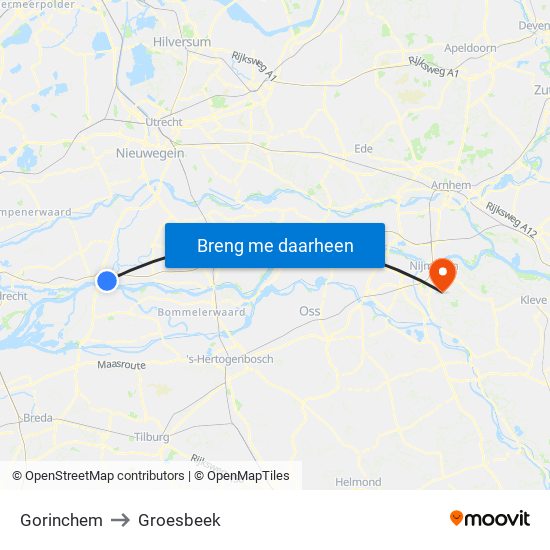 Gorinchem to Groesbeek map