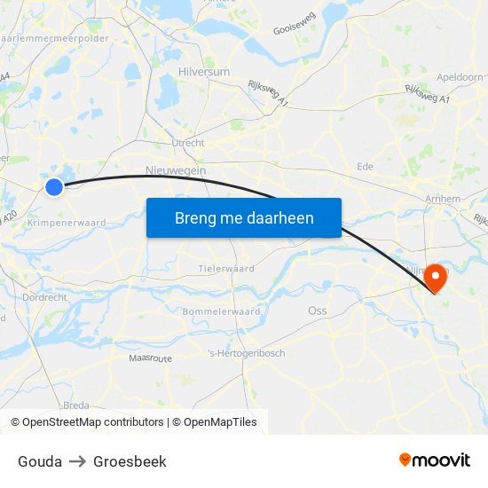 Gouda to Groesbeek map