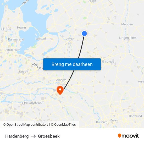 Hardenberg to Groesbeek map