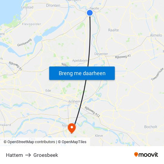 Hattem to Groesbeek map