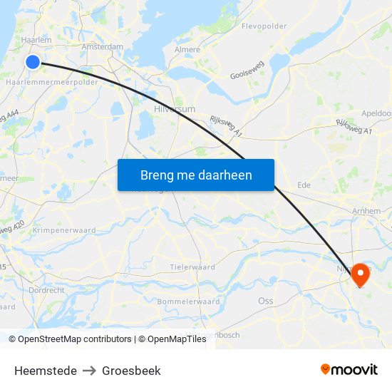 Heemstede to Groesbeek map