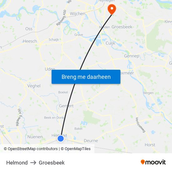 Helmond to Groesbeek map