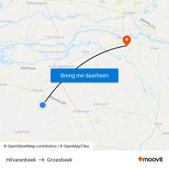 Hilvarenbeek to Groesbeek map