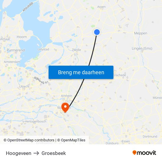 Hoogeveen to Groesbeek map
