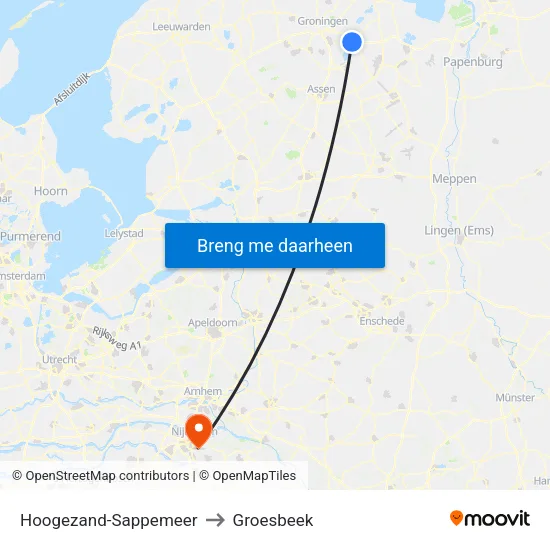 Hoogezand-Sappemeer to Groesbeek map