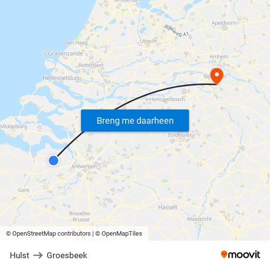 Hulst to Groesbeek map