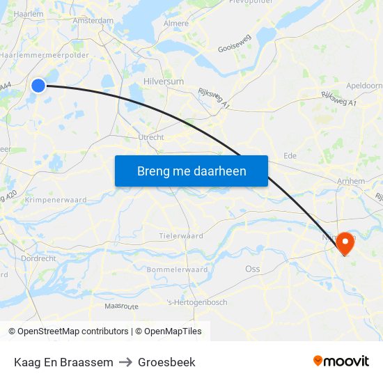 Kaag En Braassem to Groesbeek map