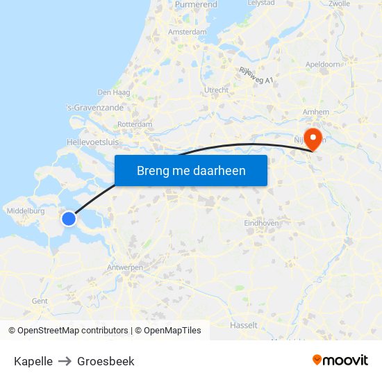 Kapelle to Groesbeek map