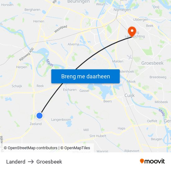 Landerd to Groesbeek map