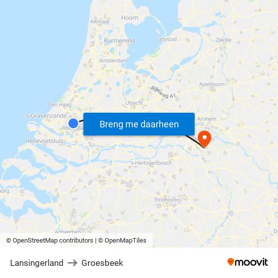 Lansingerland to Groesbeek map