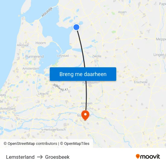 Lemsterland to Groesbeek map