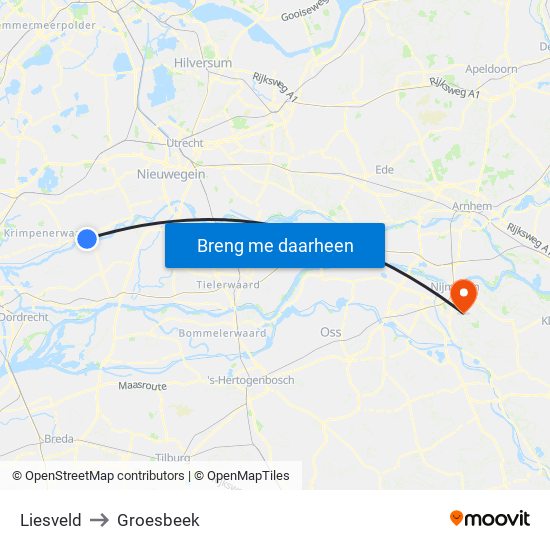 Liesveld to Groesbeek map