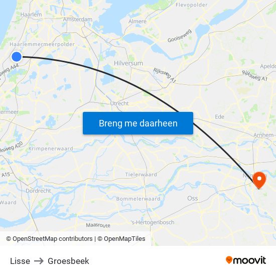 Lisse to Groesbeek map