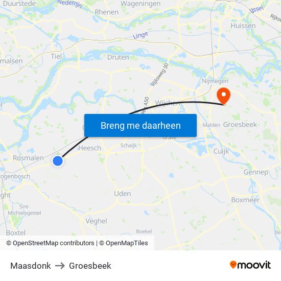 Maasdonk to Groesbeek map