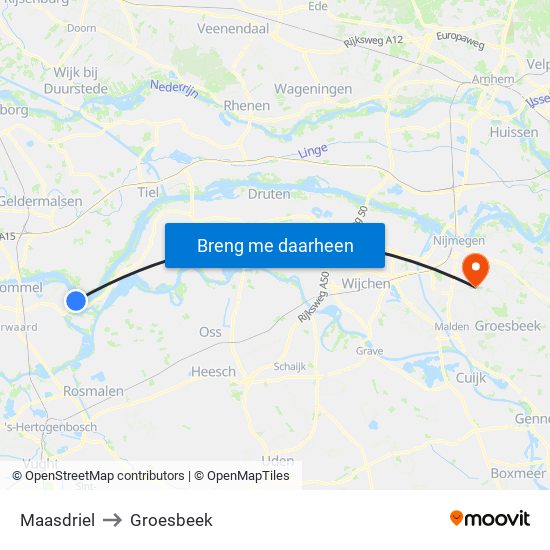 Maasdriel to Groesbeek map