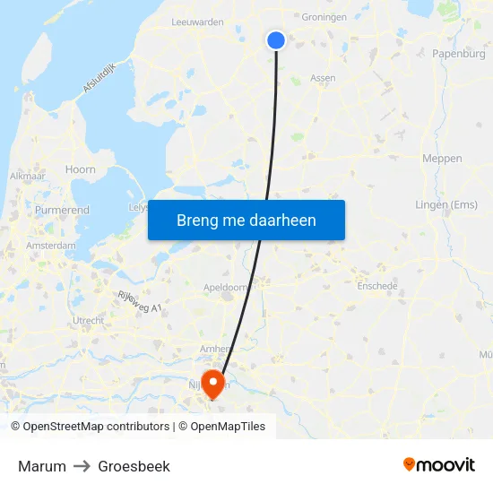 Marum to Groesbeek map
