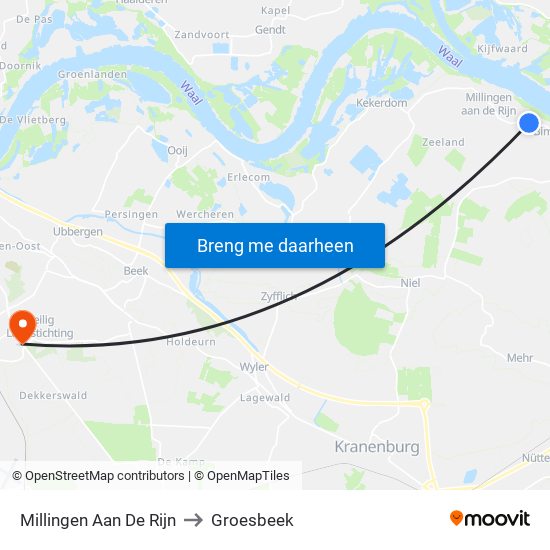 Millingen Aan De Rijn to Groesbeek map