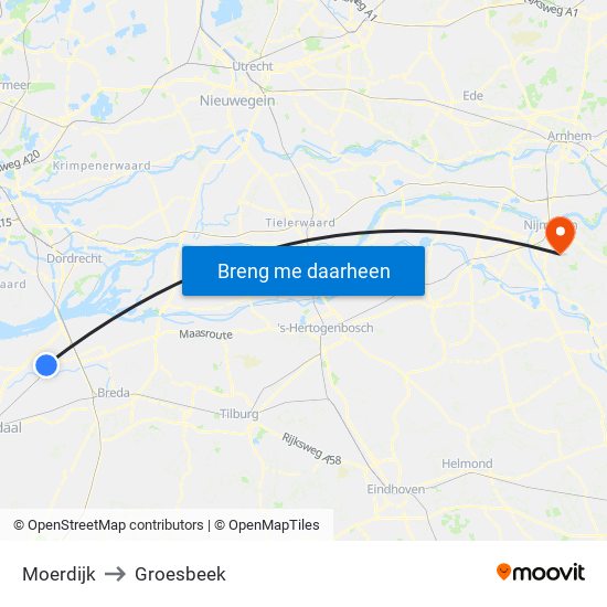 Moerdijk to Groesbeek map