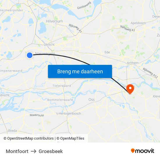 Montfoort to Groesbeek map