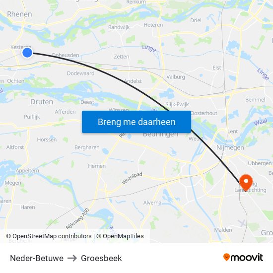 Neder-Betuwe to Groesbeek map