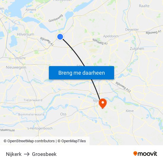 Nijkerk to Groesbeek map