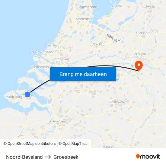 Noord-Beveland to Groesbeek map