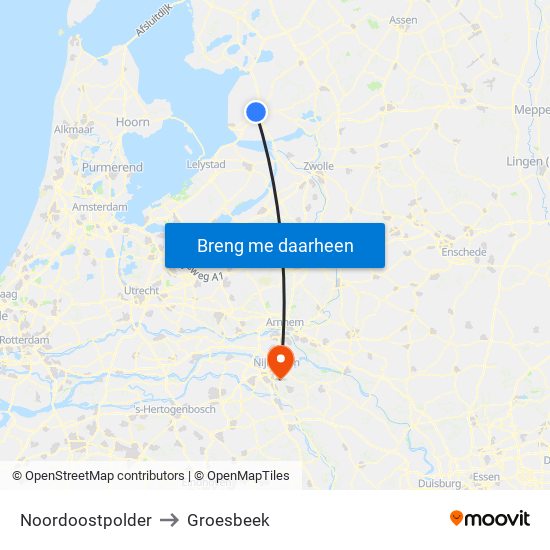 Noordoostpolder to Groesbeek map