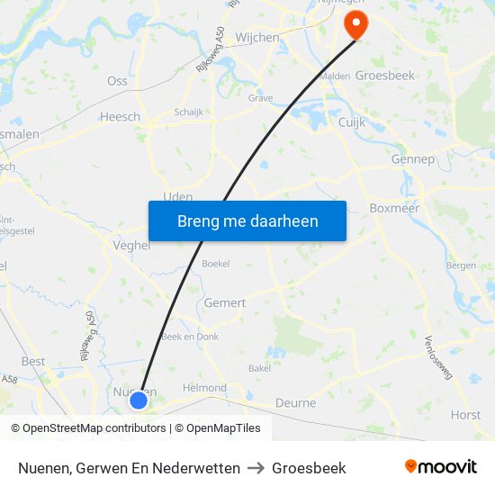 Nuenen, Gerwen En Nederwetten to Groesbeek map