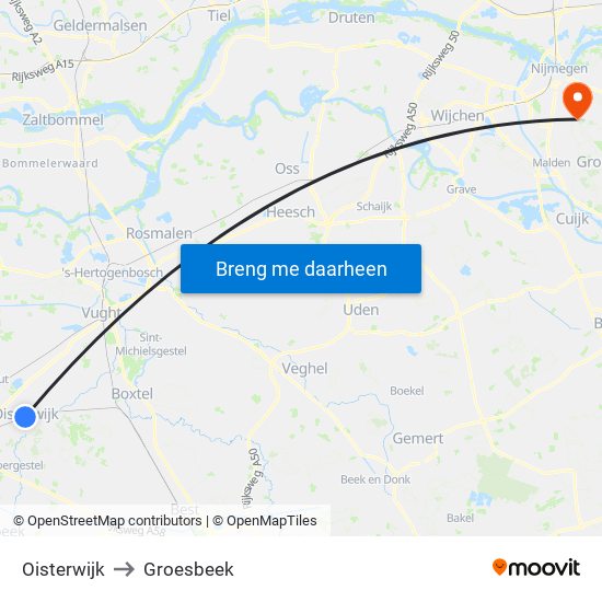 Oisterwijk to Groesbeek map