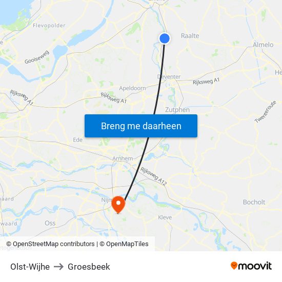 Olst-Wijhe to Groesbeek map