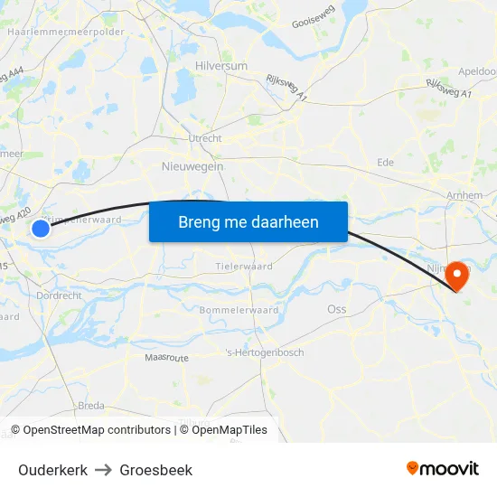 Ouderkerk to Groesbeek map
