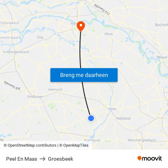 Peel En Maas to Groesbeek map