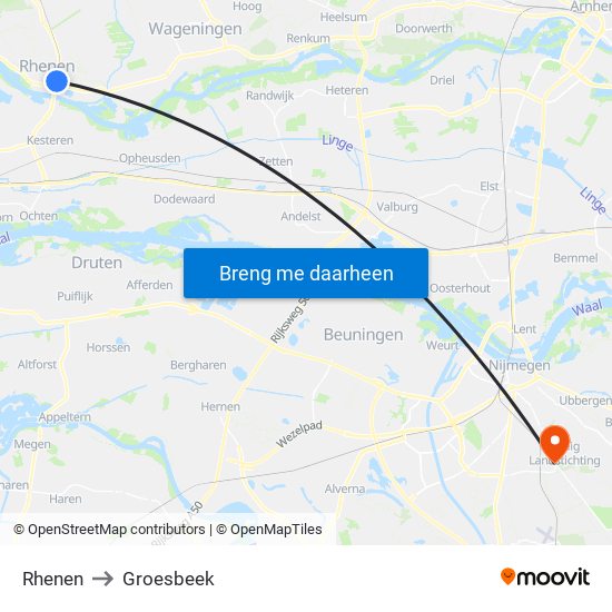 Rhenen to Groesbeek map