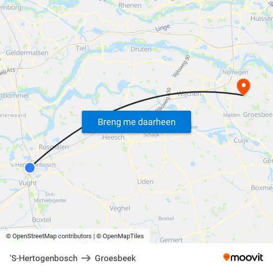 'S-Hertogenbosch to Groesbeek map