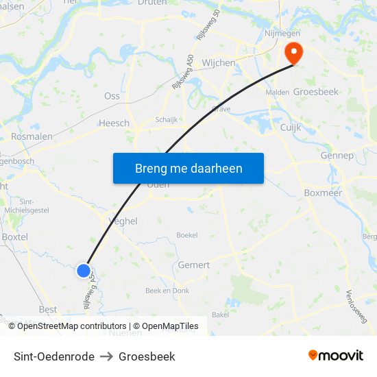 Sint-Oedenrode to Groesbeek map