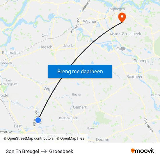 Son En Breugel to Groesbeek map