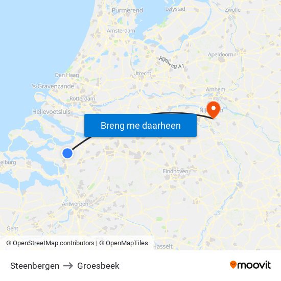 Steenbergen to Groesbeek map