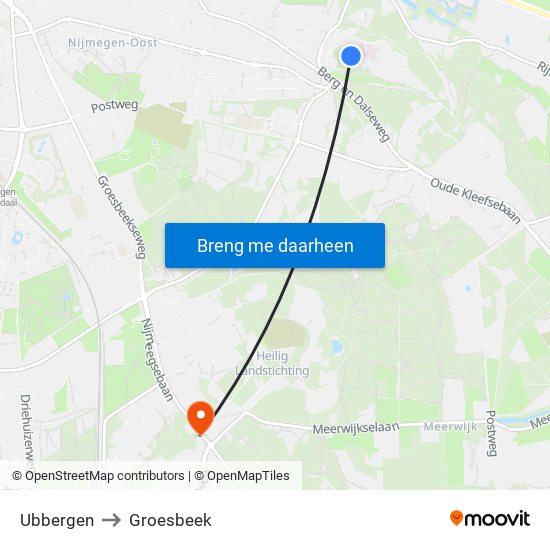Ubbergen to Groesbeek map