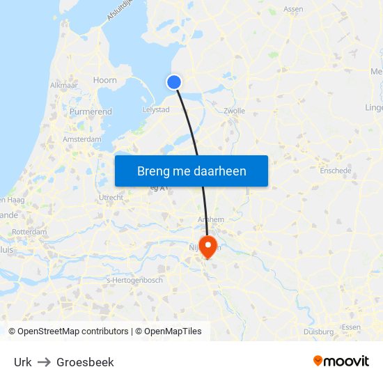 Urk to Groesbeek map