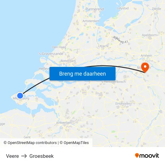 Veere to Groesbeek map