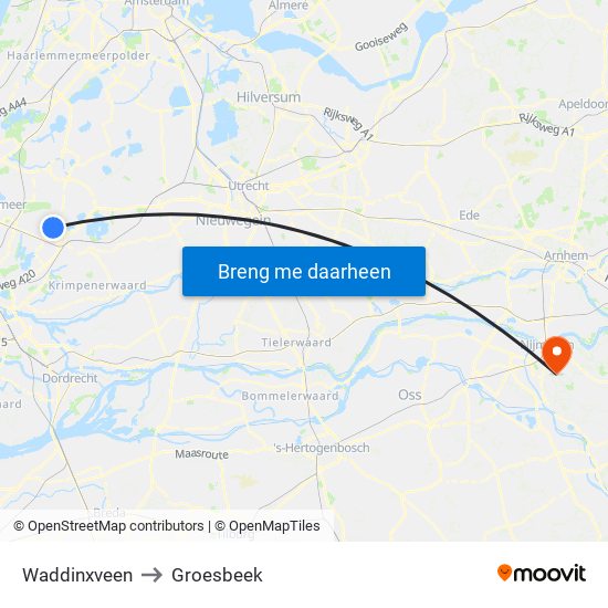 Waddinxveen to Groesbeek map