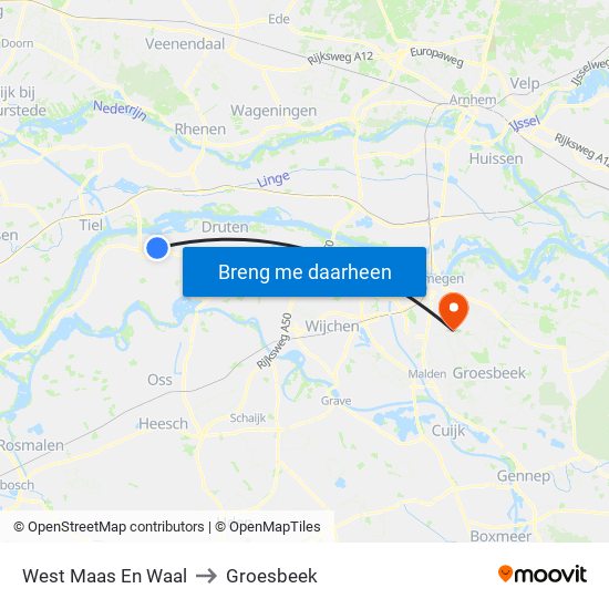 West Maas En Waal to Groesbeek map