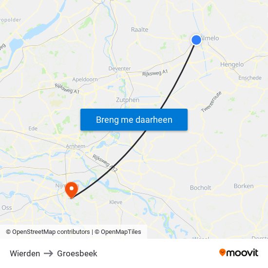 Wierden to Groesbeek map