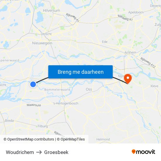 Woudrichem to Groesbeek map