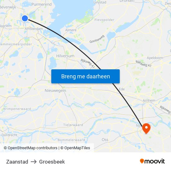 Zaanstad to Groesbeek map