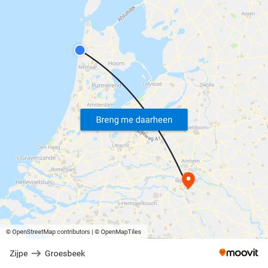 Zijpe to Groesbeek map